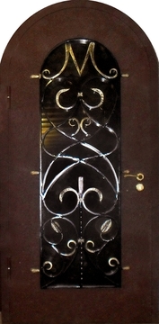 Арочная дверь со стеклом и ковкой ДА-7, наружная сторона