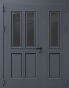 Полуторная металлофиленчатая термодверь со стеклами и порошковой покраской цвета графит
