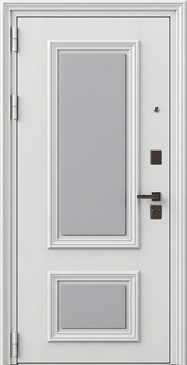 Входная дверь с бело-серыми панелями МДФ RAL с багетом