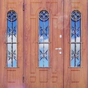 Стальная парадная дверь массив со стеклом ПД-2